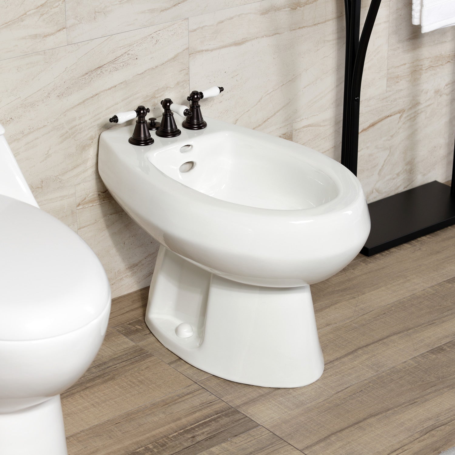 Kingston Heirloom KB325PL - Victorian Three-Handle Deck Mount Vertical Spray Bidet Faucet with Brass Pop-Up, Oil Rubbed Bronze — thumbnail 3